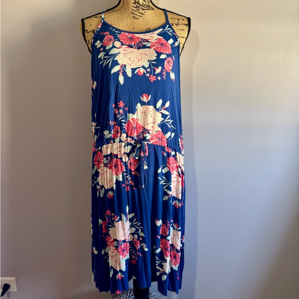 Serra Navy Blue Floral Maxi Dress with Pink & Cream Blooms